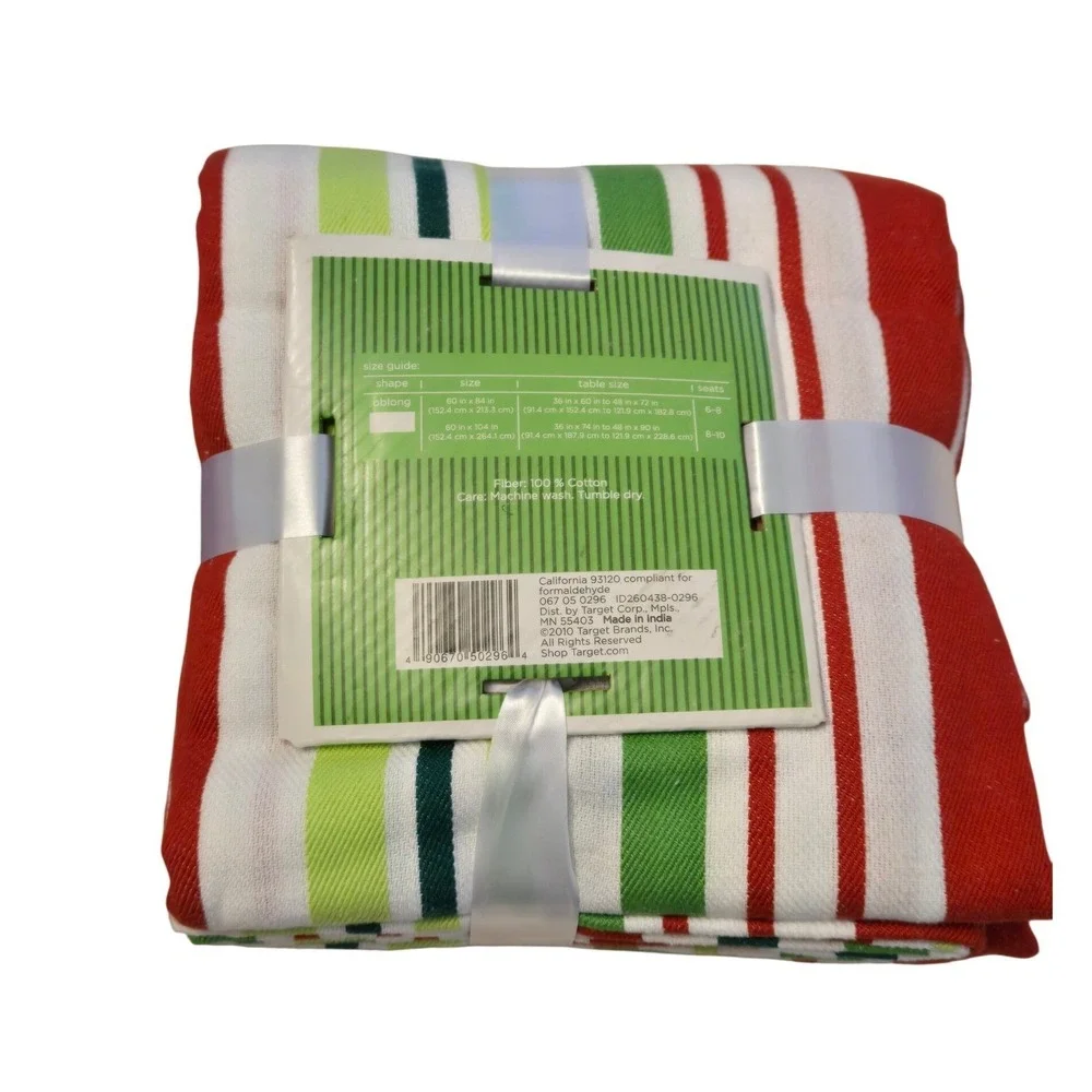 2 Christmas Stripe‎ Oblong Tablecloth Bundle 60x84 & 60x104 NWT